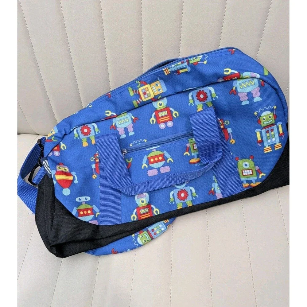 Wildkin Kids Overnighter Robots Duffel Bag Carry On Shoulder Strap Adjustable